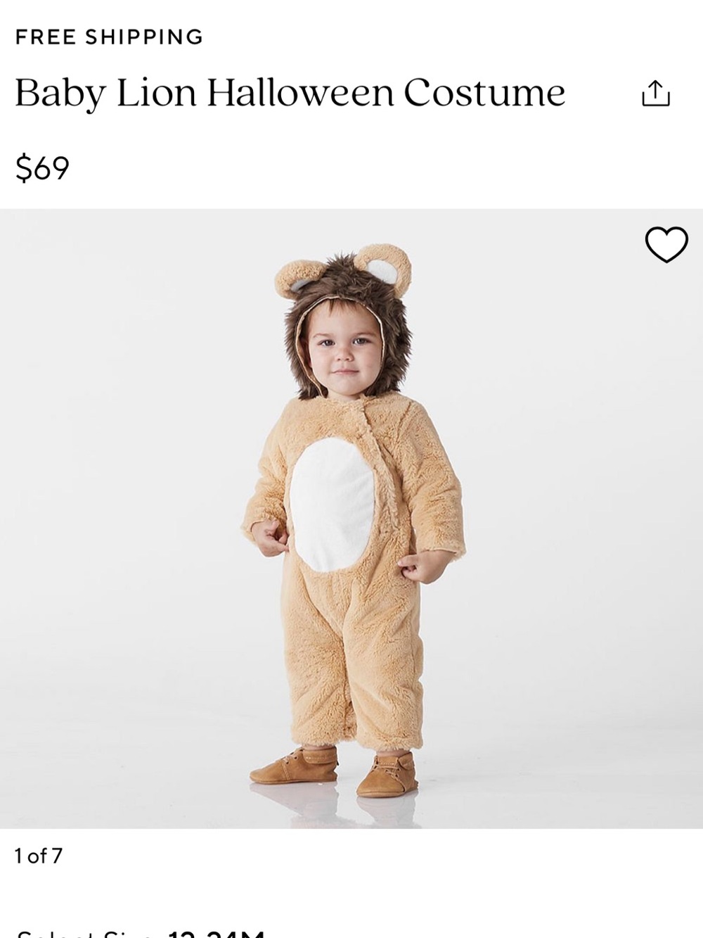 Pottery Barn Kids Tan Plush Baby Lion Costume with Brown Mane